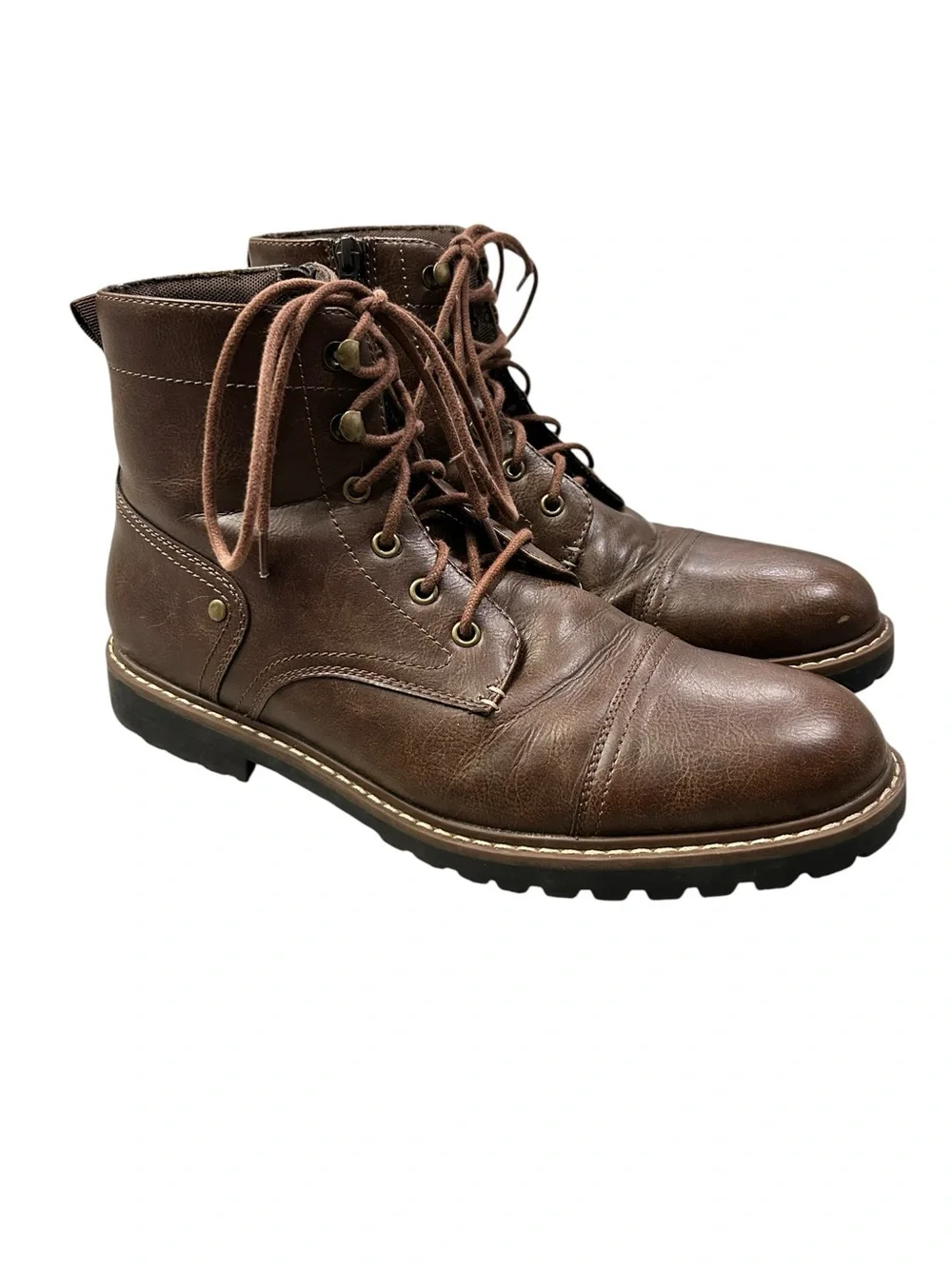 Sonoma Zip Side Combat Men's Brown Leather Lace-Up Boots Brown 11M Ortholite Eco